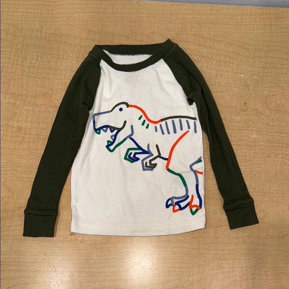 Wonder Nation Dino Print Long Sleeve Tee - Olive and White